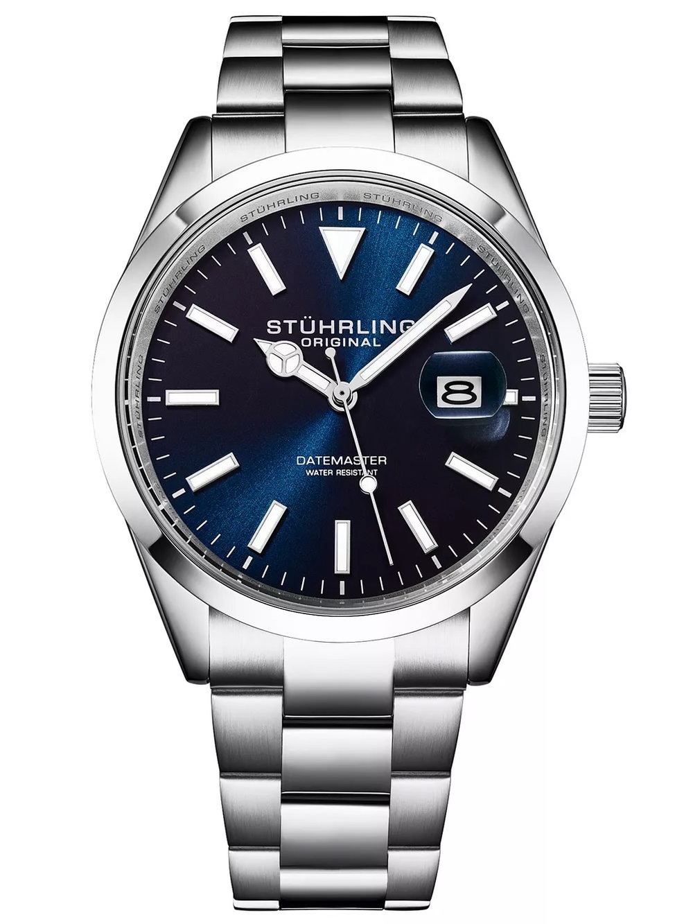 Stuhrling Original Silver Stainless Steel Watch with Blue Sunburst Dial